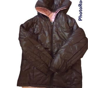 FADED GLORY Girls Brown/Pink Reversible Hooded Puffer Jacket Sz.Med (7-8)